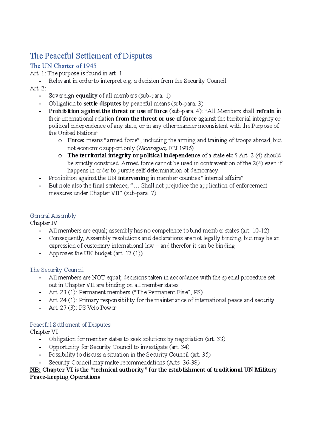 The Peaceful Settlement of Disputes - International law - Københavns ...