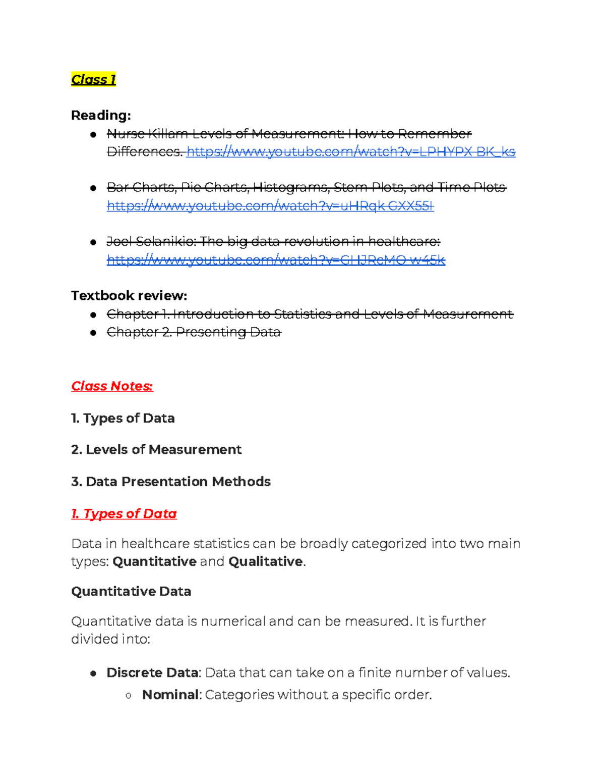 Nurs 211 quiz 1 content - class notes summary for Nursing Stats quiz 1 ...