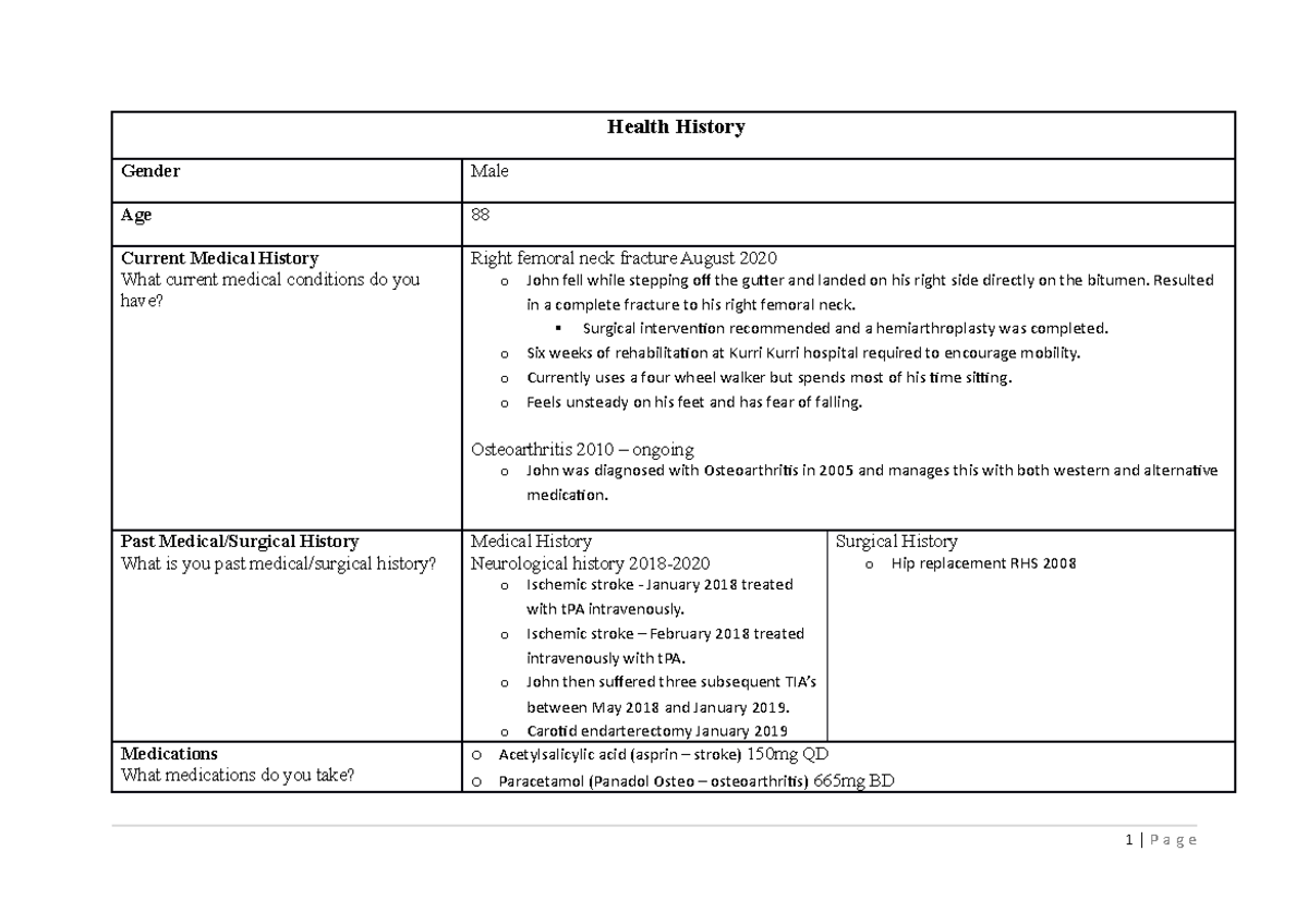 case study past medical history