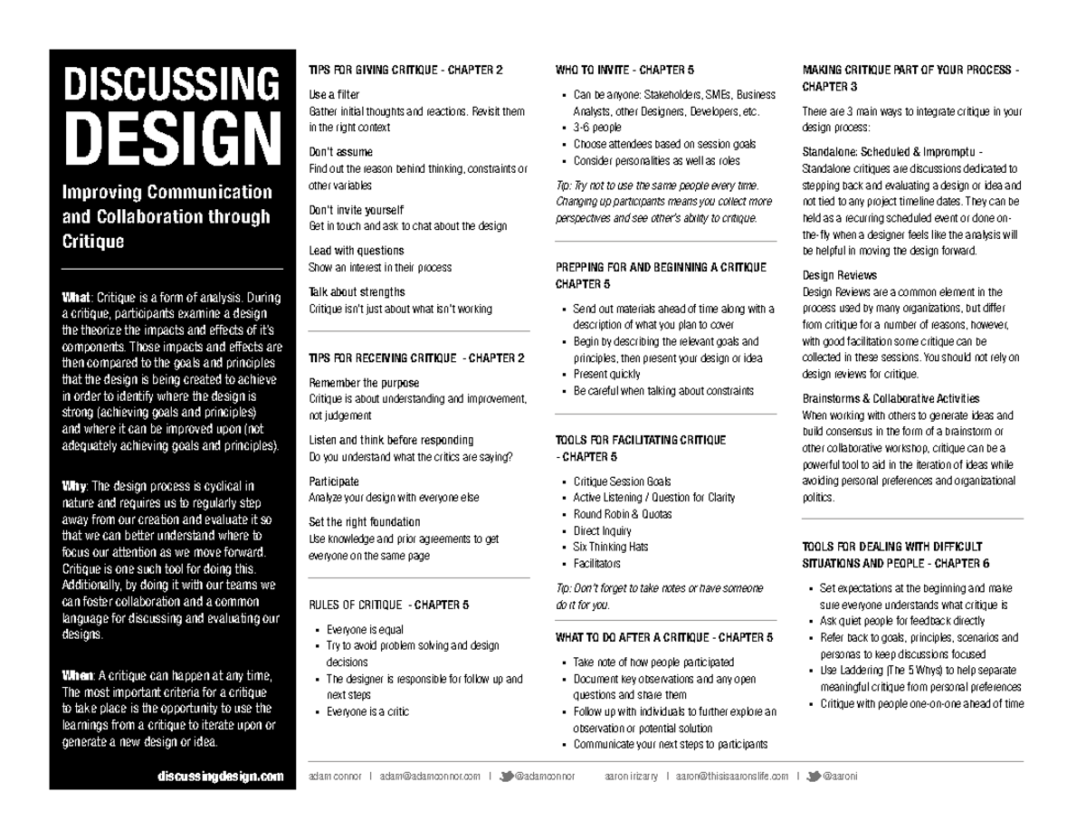 Critique Cheat Sheet DISCUSSING DESIGN Improving Communication and