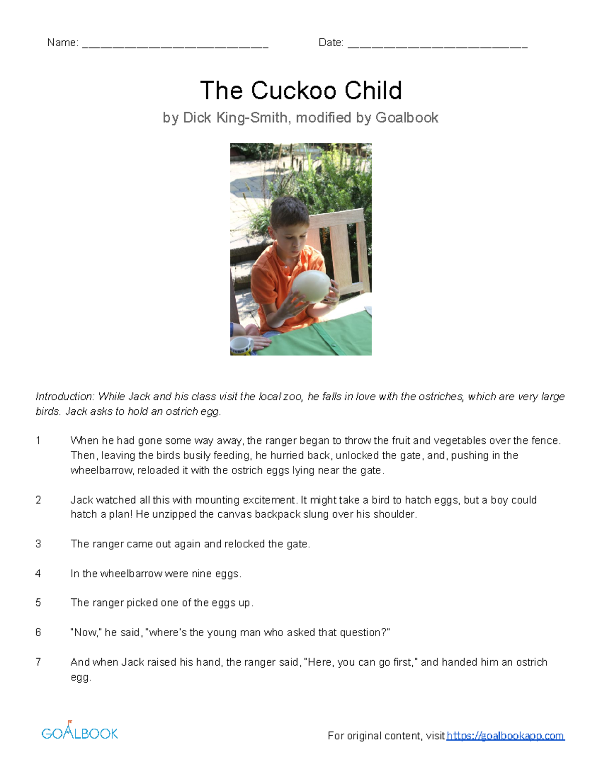 English 9 Assessment 4 The Cuckoo Child Name