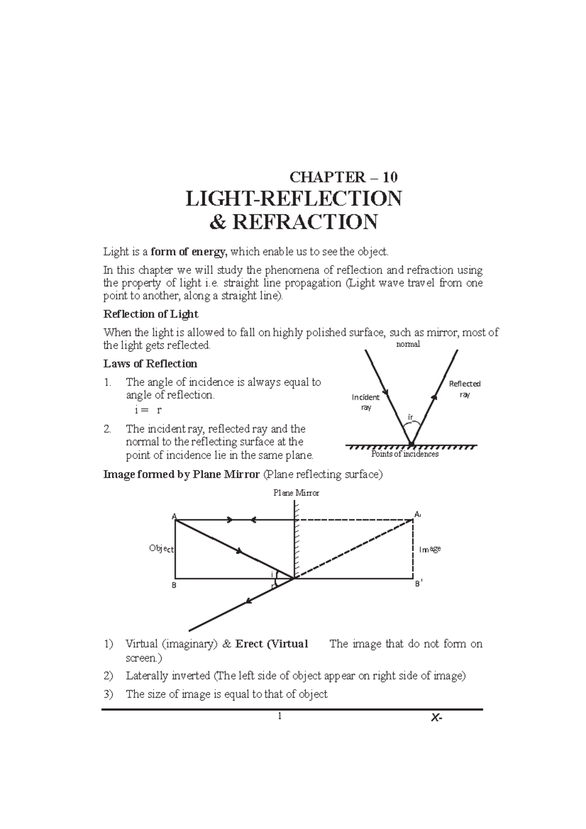 physics-notes-10-light-reflection-and-refraction-1-x-incident-ray