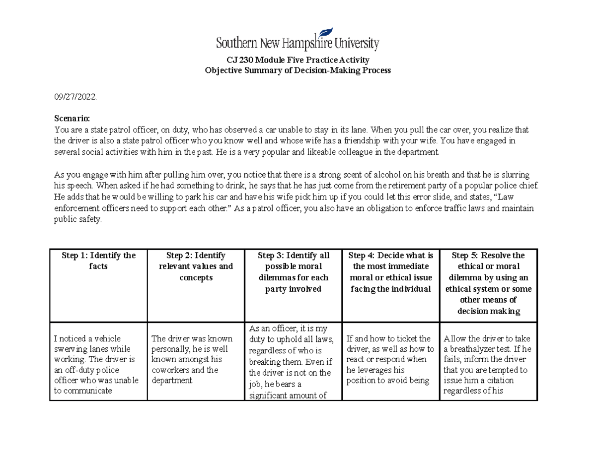 Cj 230 Module Five Practice Activity Cj 230 Module Five Practice Activity Objective Summary Of 0584