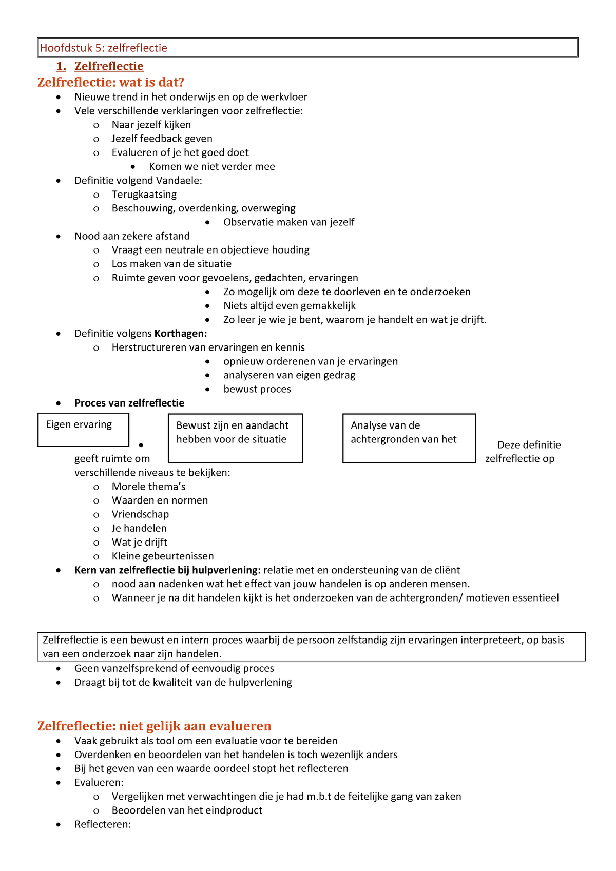 Samenvatting - Hoofdstuk 5 Zelfreflectie - Hoofdstuk 5: Zelfreflectie 1 ...