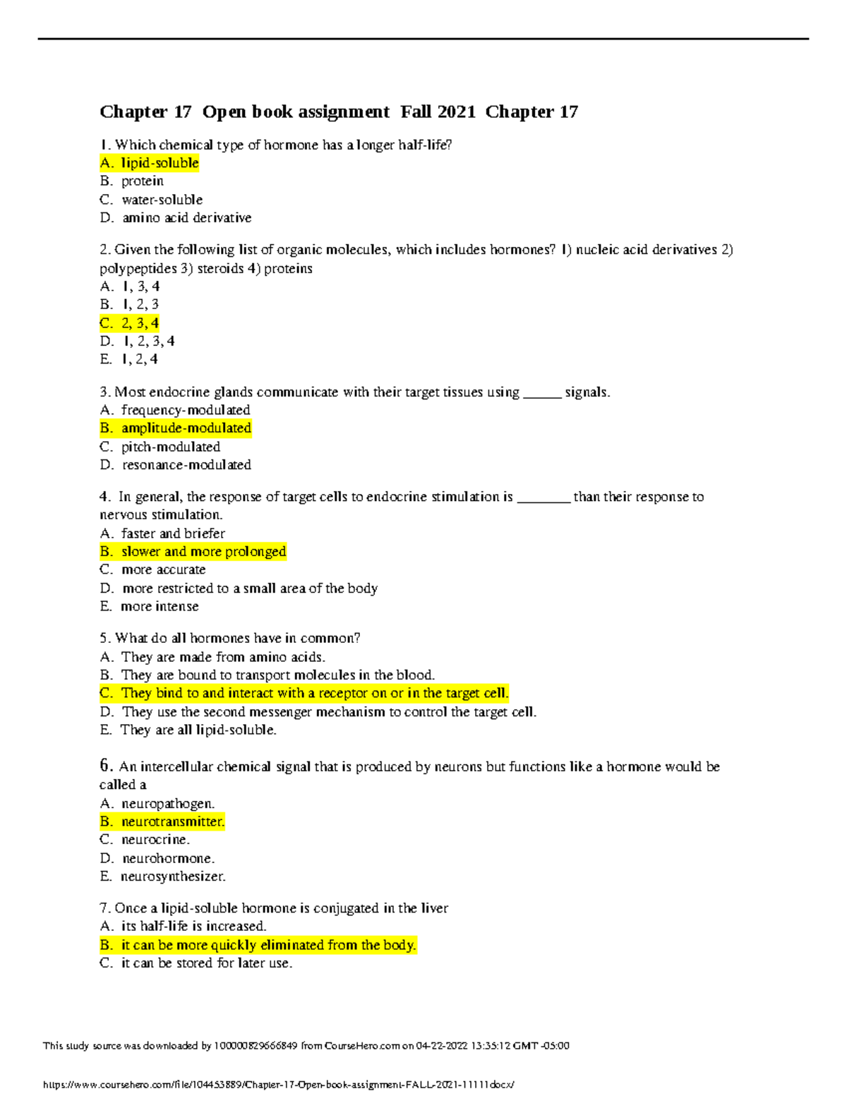 Chapter 17 Open book assignment FALL 2021 11111 - Chapter 17 Open book ...