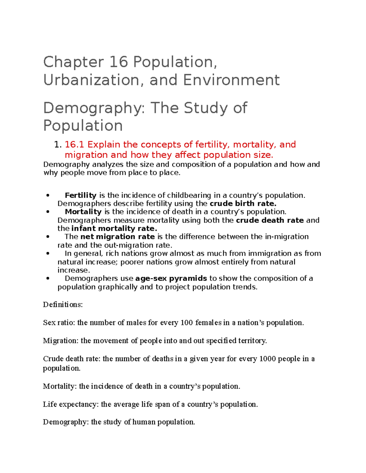 Chapter 16 Summary Of The Lecture In The Sociology Book Chapter 16 Population Urbanization 