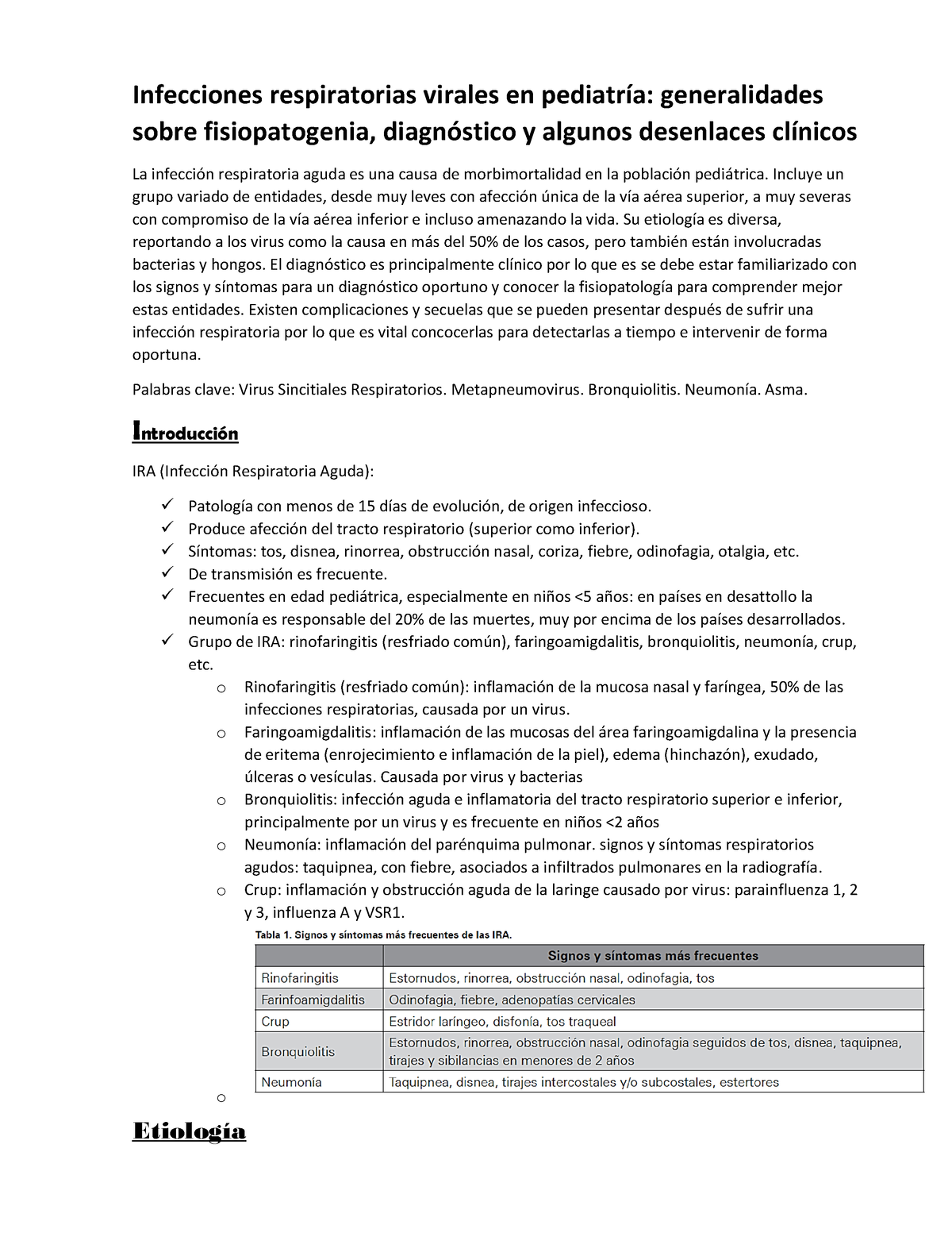 Infecciones Respiratorias Virales En Pediatría - Resumen - Infecciones ...