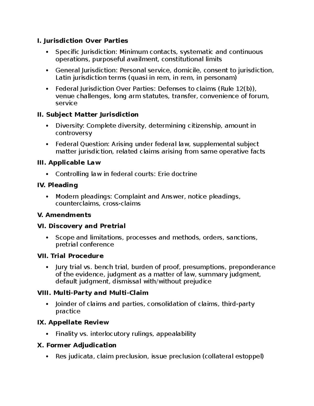 Civ Attack - I. Jurisdiction Over Parties Specific Jurisdiction ...