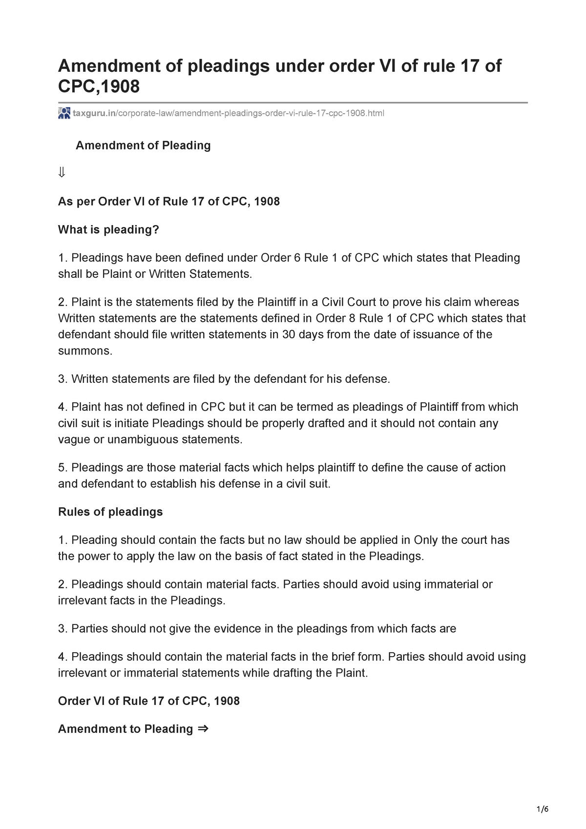 Taxguru.in-Amendment Of Pleadings Under Order VI Of Rule 17 Of CPC1908 ...