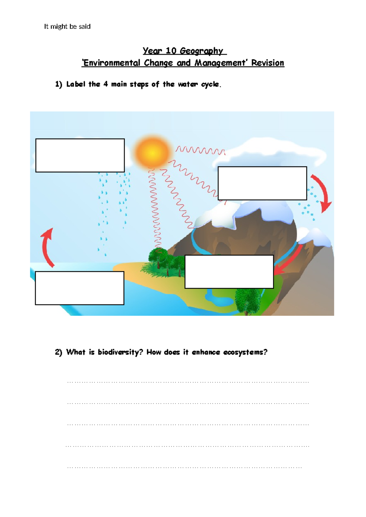 Geo exam Revision 1 Year 10 Geography ‘Environmental Change and