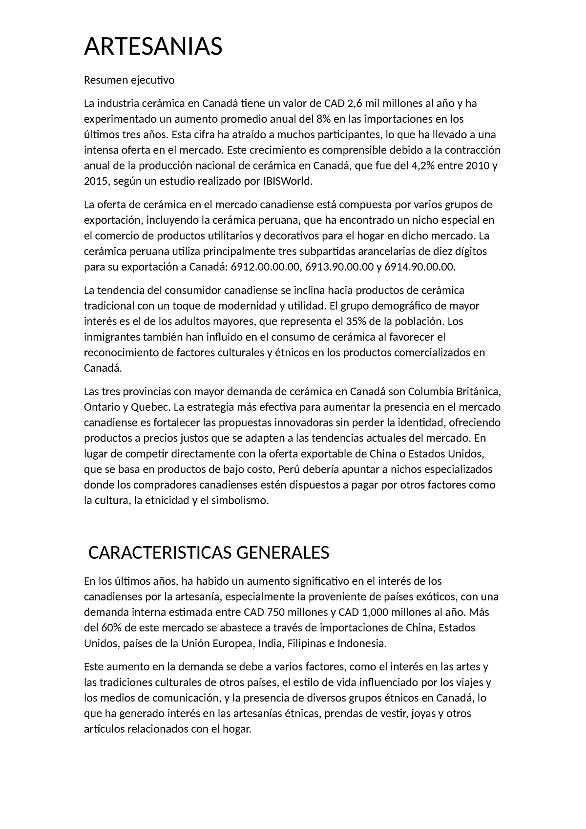 Artesanias - xdfg - ARTESANIAS Resumen ejecutivo La industria cerámica ...