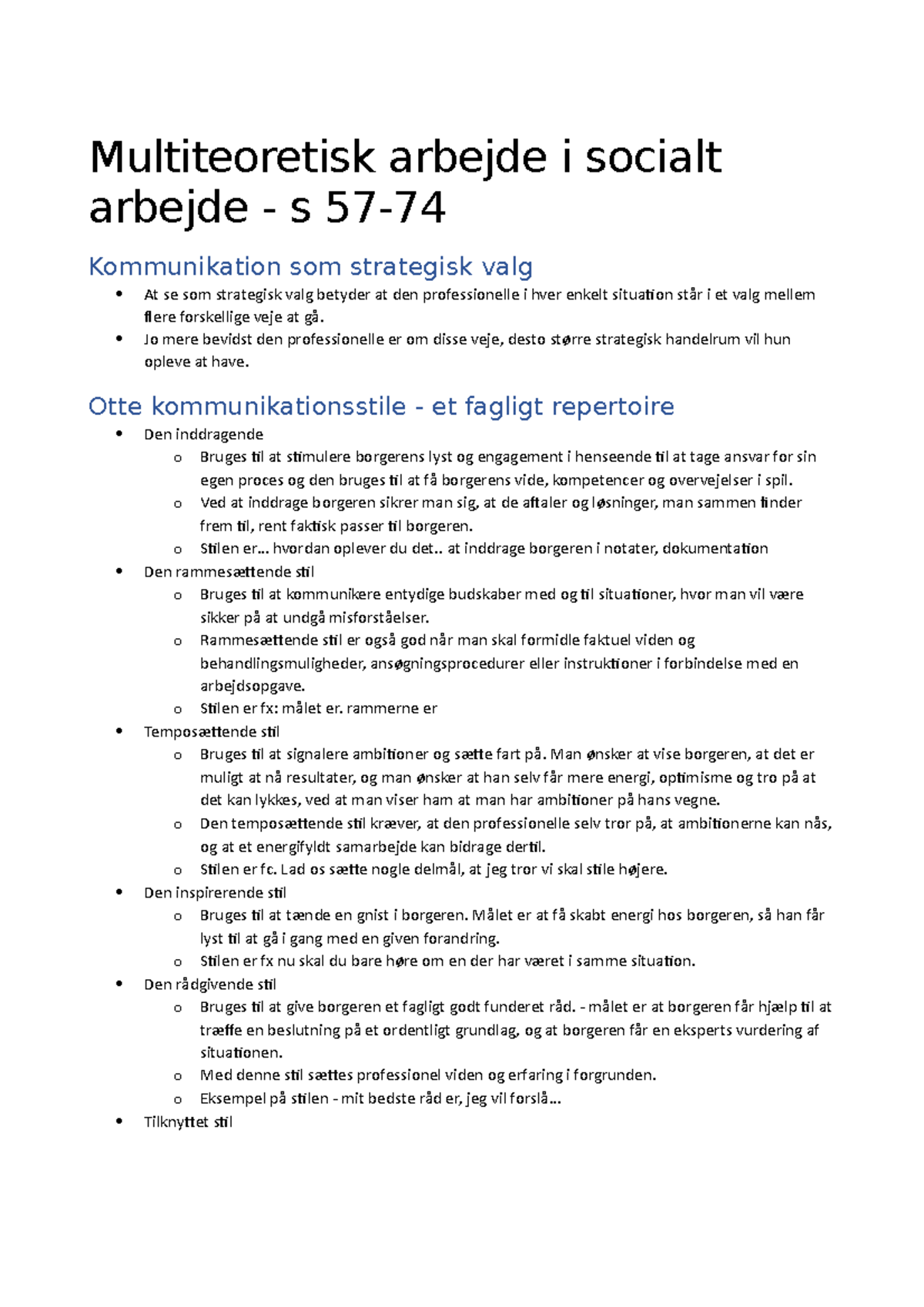 Multiteoretisk Arbejde I Socialt Arbejde - Kommunikationsstile ...