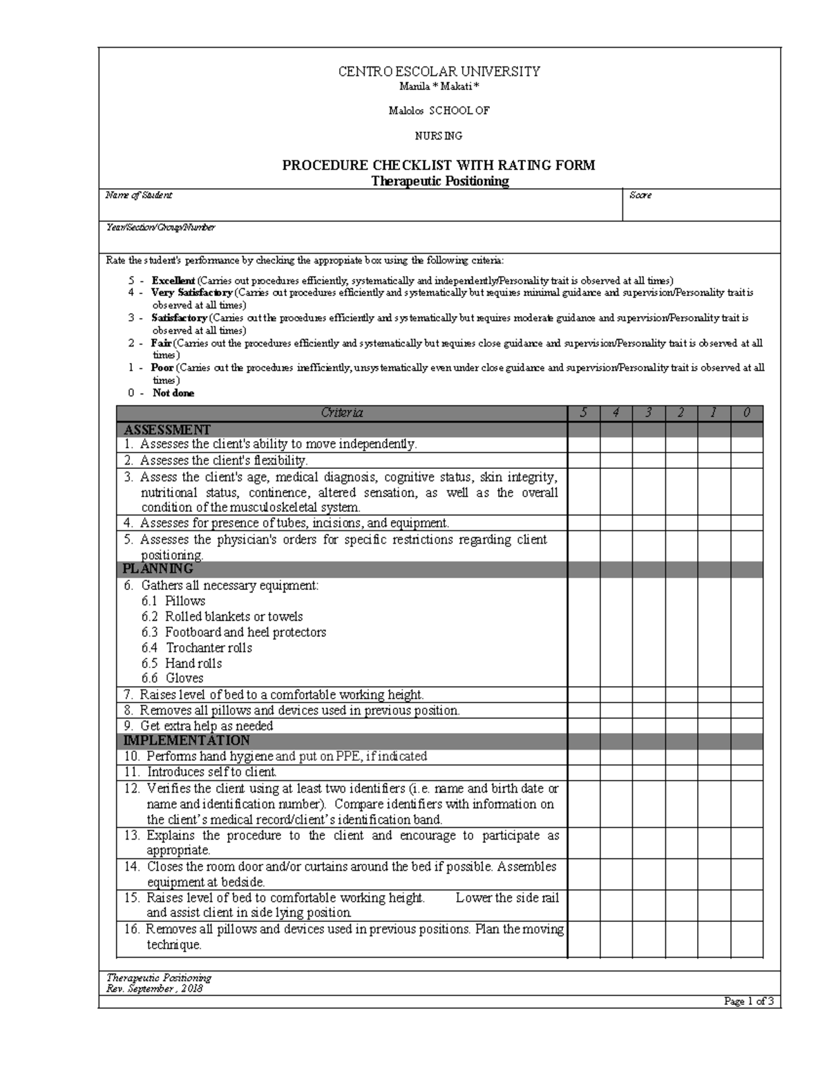 Revised-Checklist Therapeutic-Positioning - CENTRO ESCOLAR UNIVERSITY ...