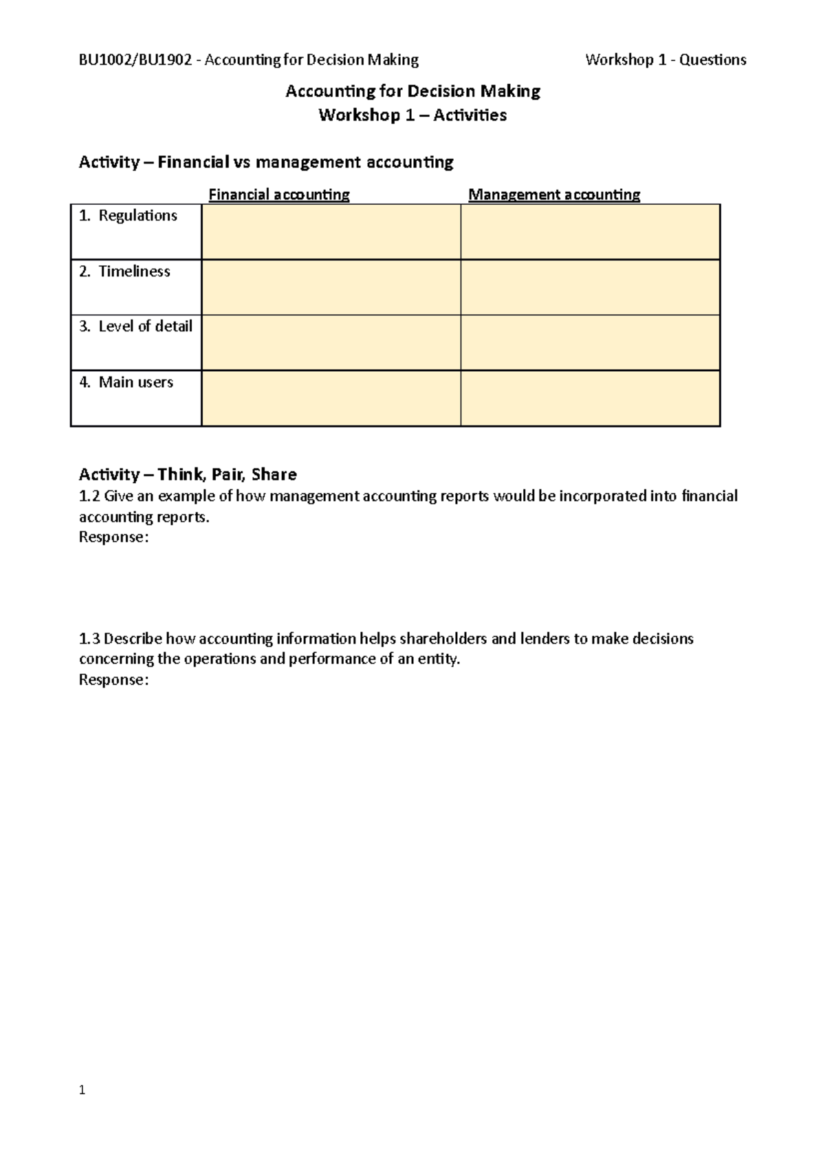 BU1002 Topic 01-Workshop Questions 2021 - BU1002/BU1902 - Accounting ...