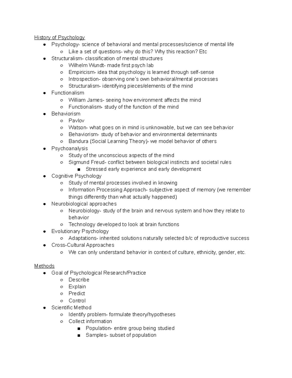 Notes - History of Psychology science of behavioral and mental of ...