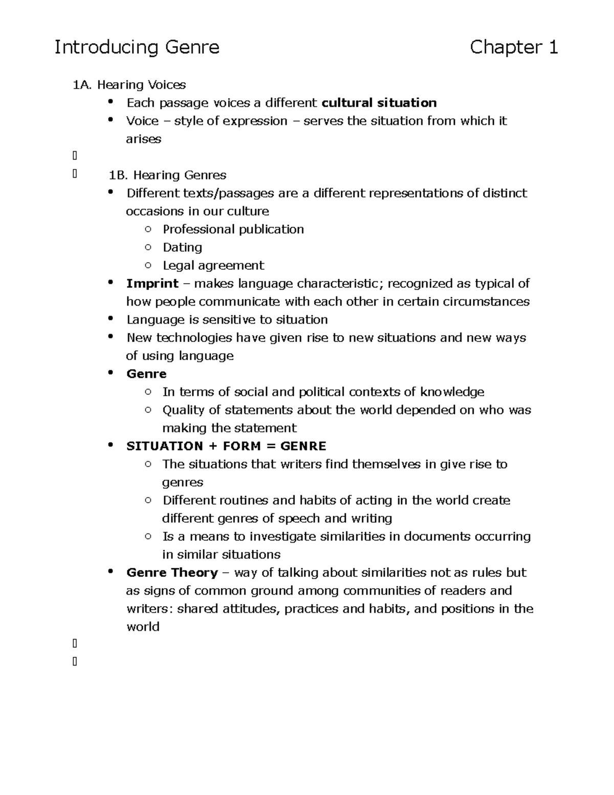 Summary Academic Writing Lecture Week 1-3 - Introducing Genre Chapter 1 