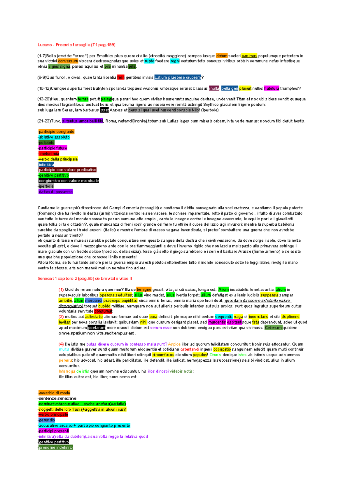 Latino, Lucano e seneca - Lucano - Proemio farsaglia (T1 pag) (1-7 ...