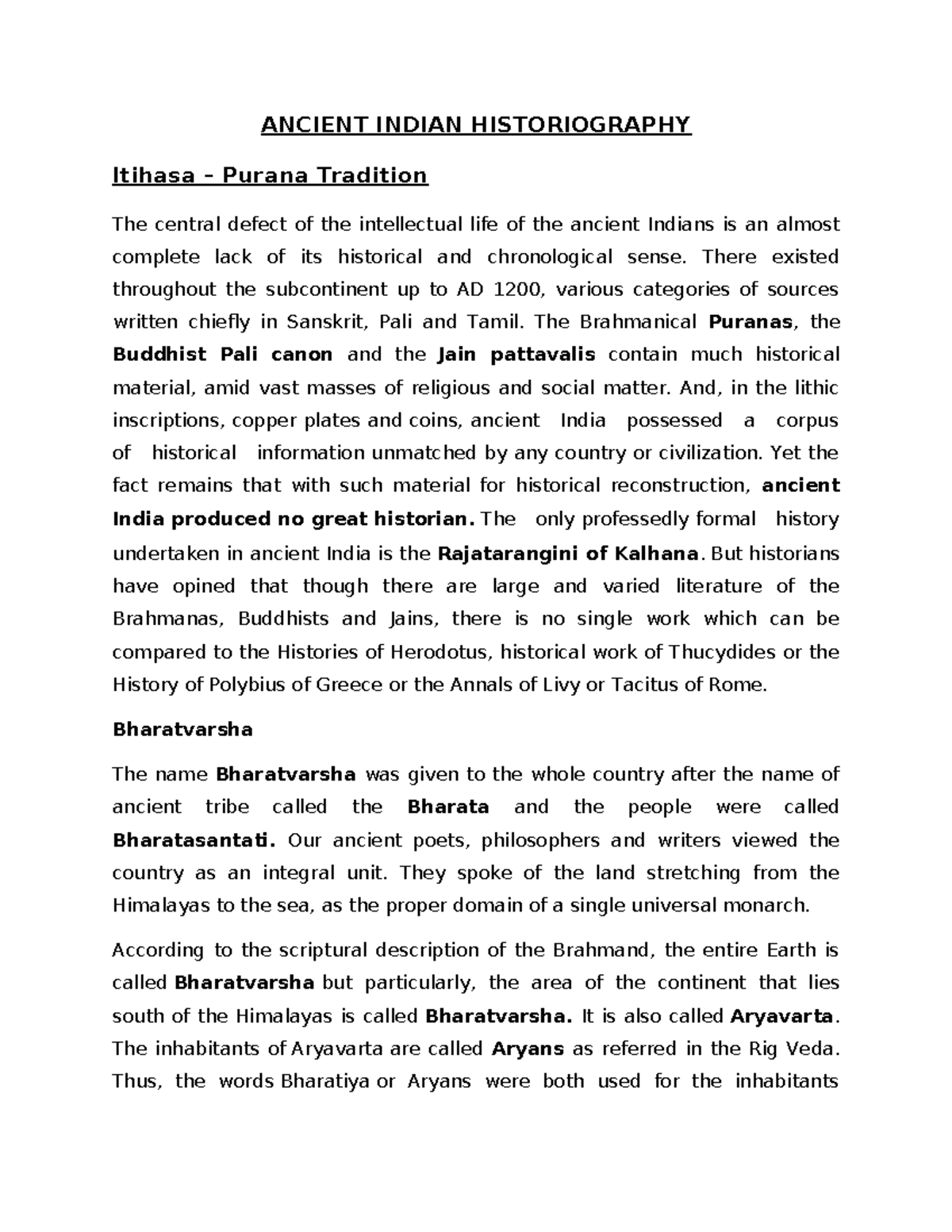 Itihasa- Purana Tradition - ANCIENT INDIAN HISTORIOGRAPHY Itihasa ...