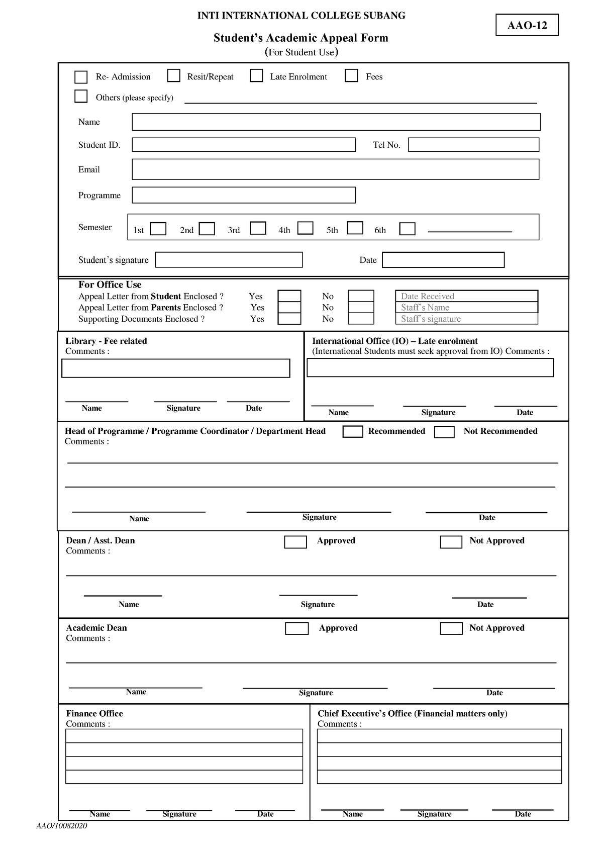 AAO -12 Student's Academic Appeal Form - INTI INTERNATIONAL COLLEGE ...