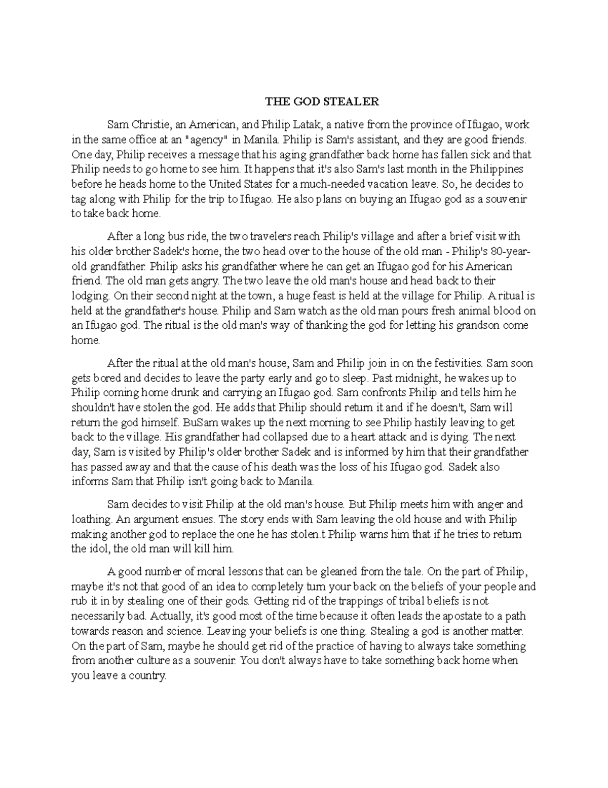 THE GOD Stealer summary - THE GOD STEALER Sam Christie, an American ...