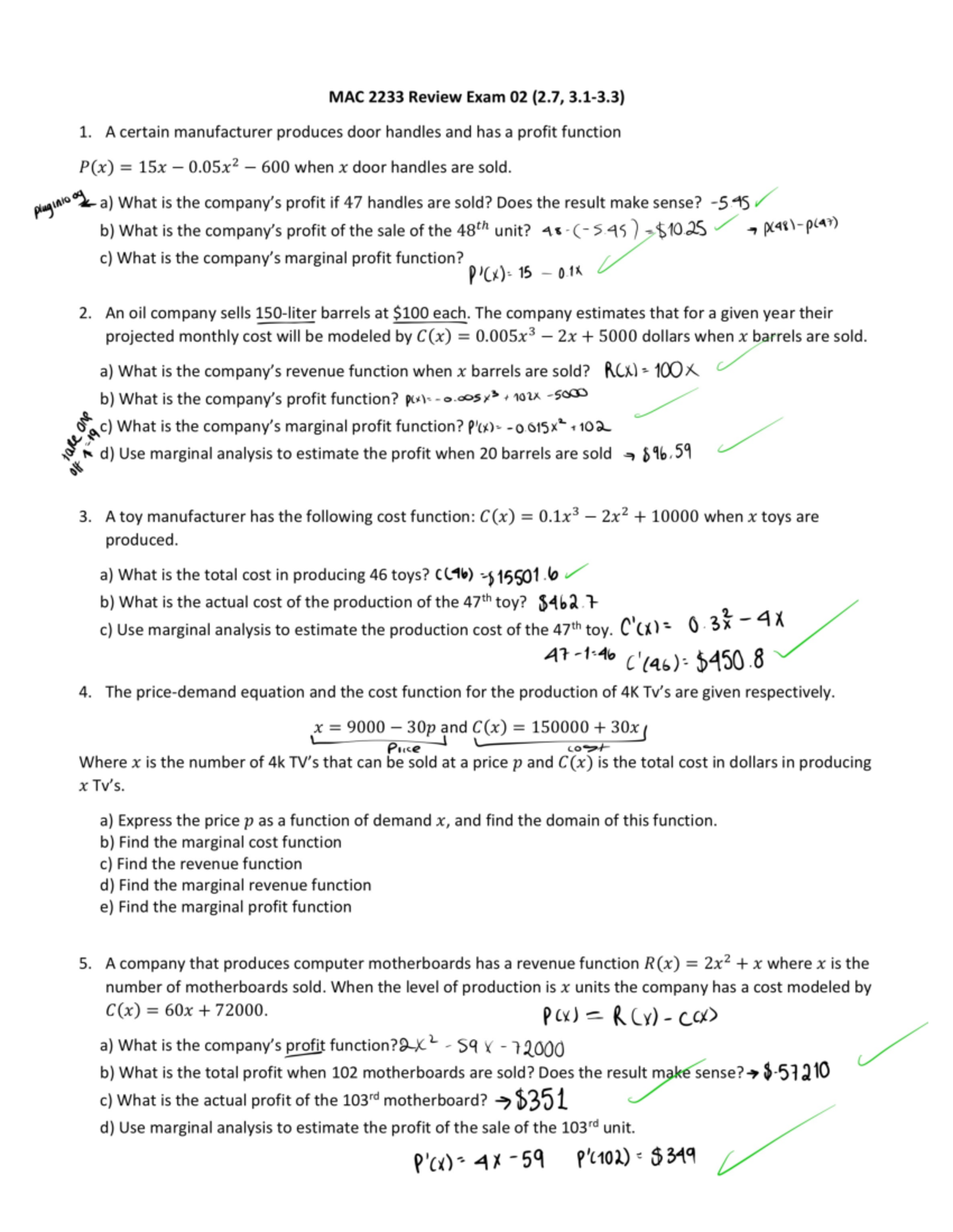 CALC 1 - review questions and answers, 1 - MAC 2233 - Studocu