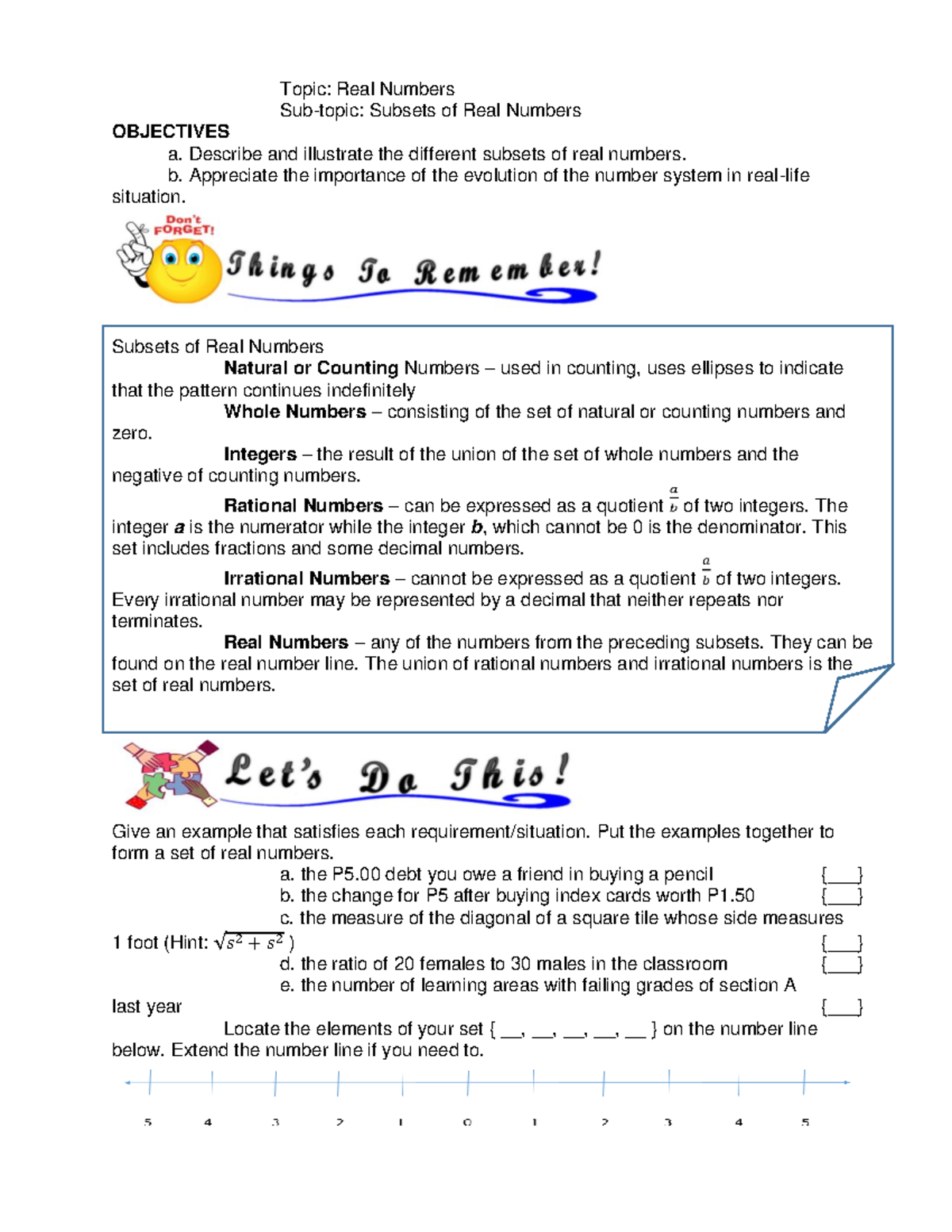 Q1 LAA 15 17 Worksheet In Grade 7 Math Quarter 1 Topic Real