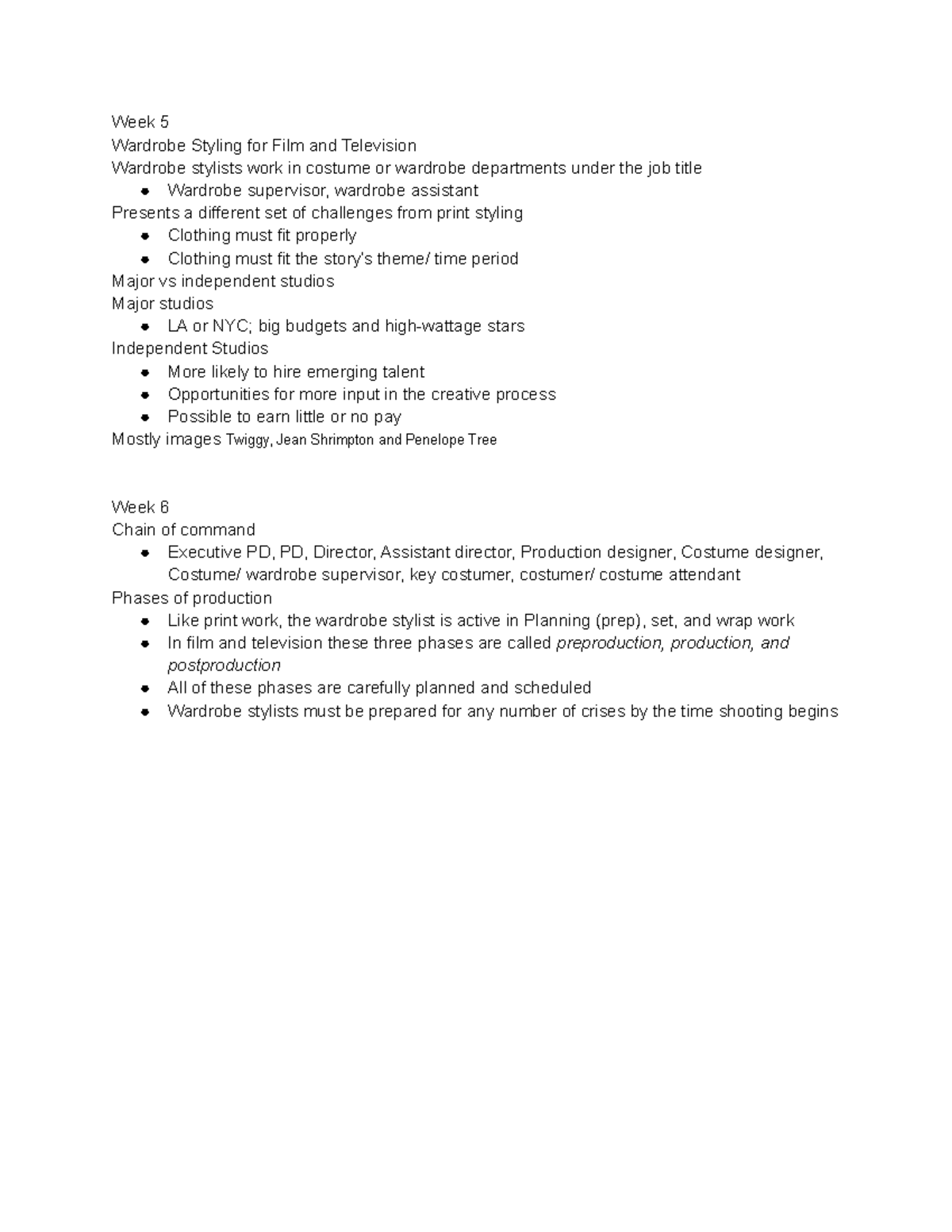 FM228 Week 57 Week 5 Wardrobe Styling for Film and Television