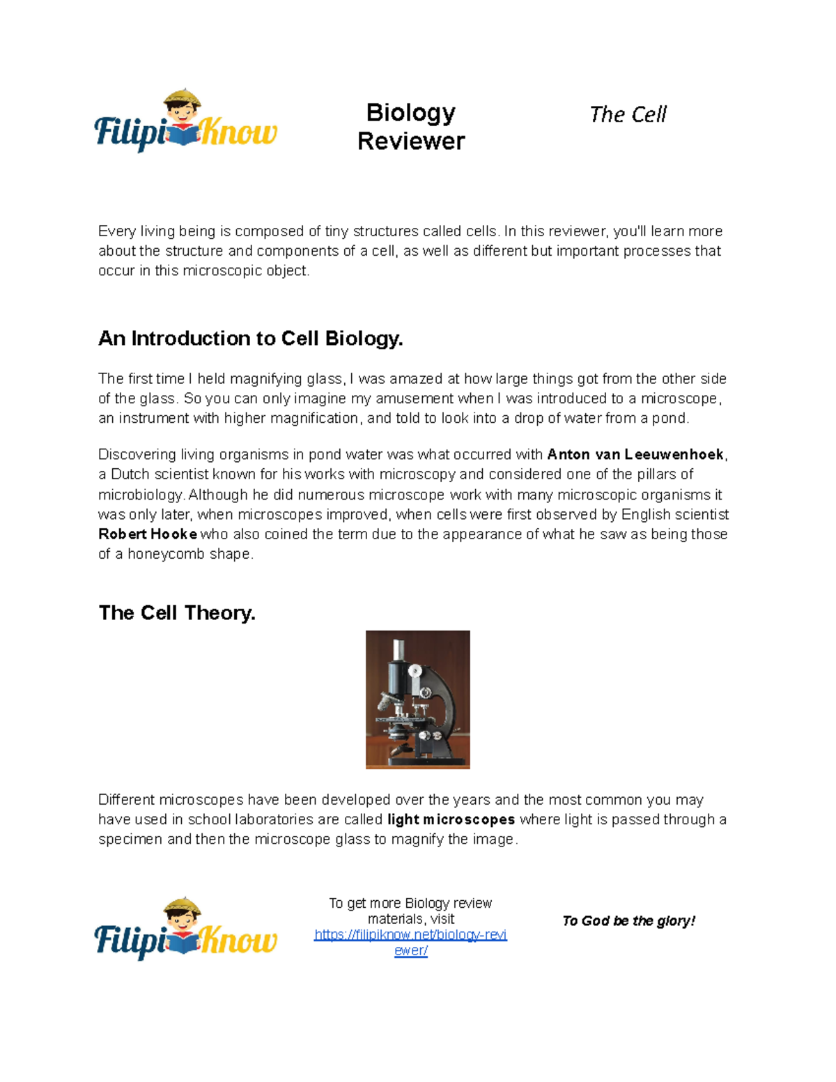 Biology Reviewer The Cell - Reviewer Every living being is composed of ...