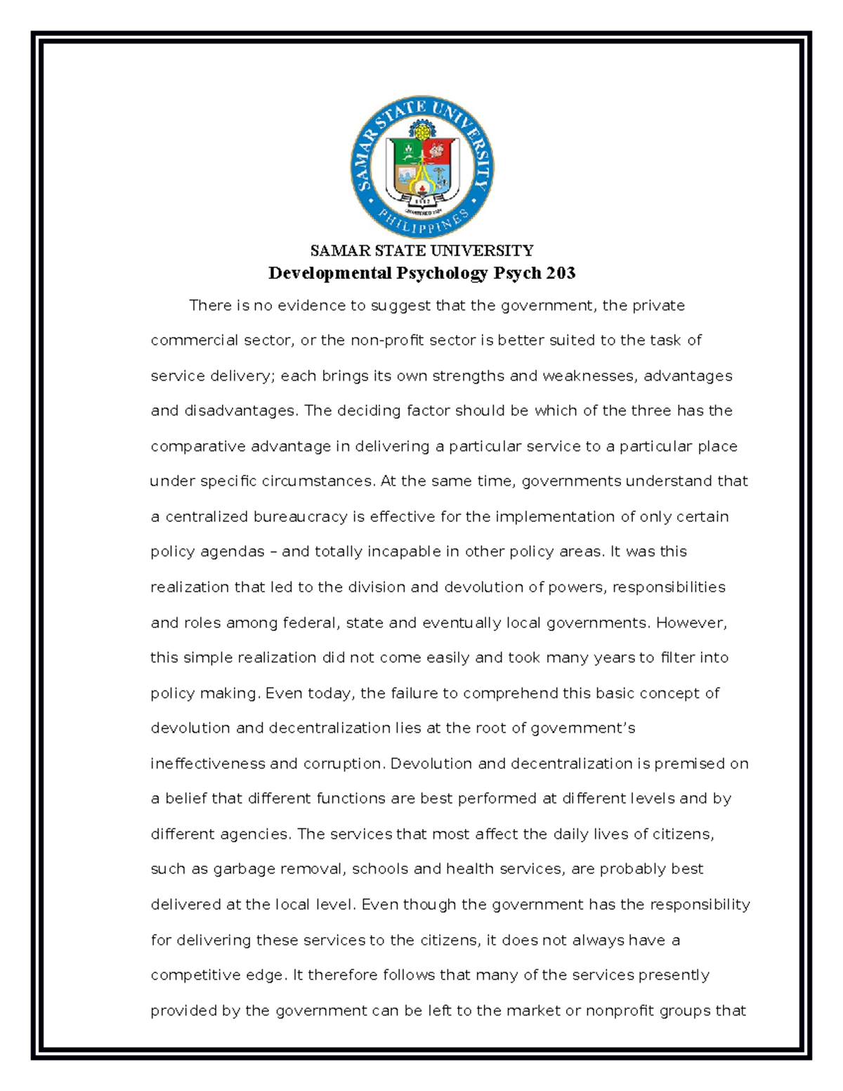 Developmental Psychology Psych 203 SOME Limitations AND Shortcomings ...