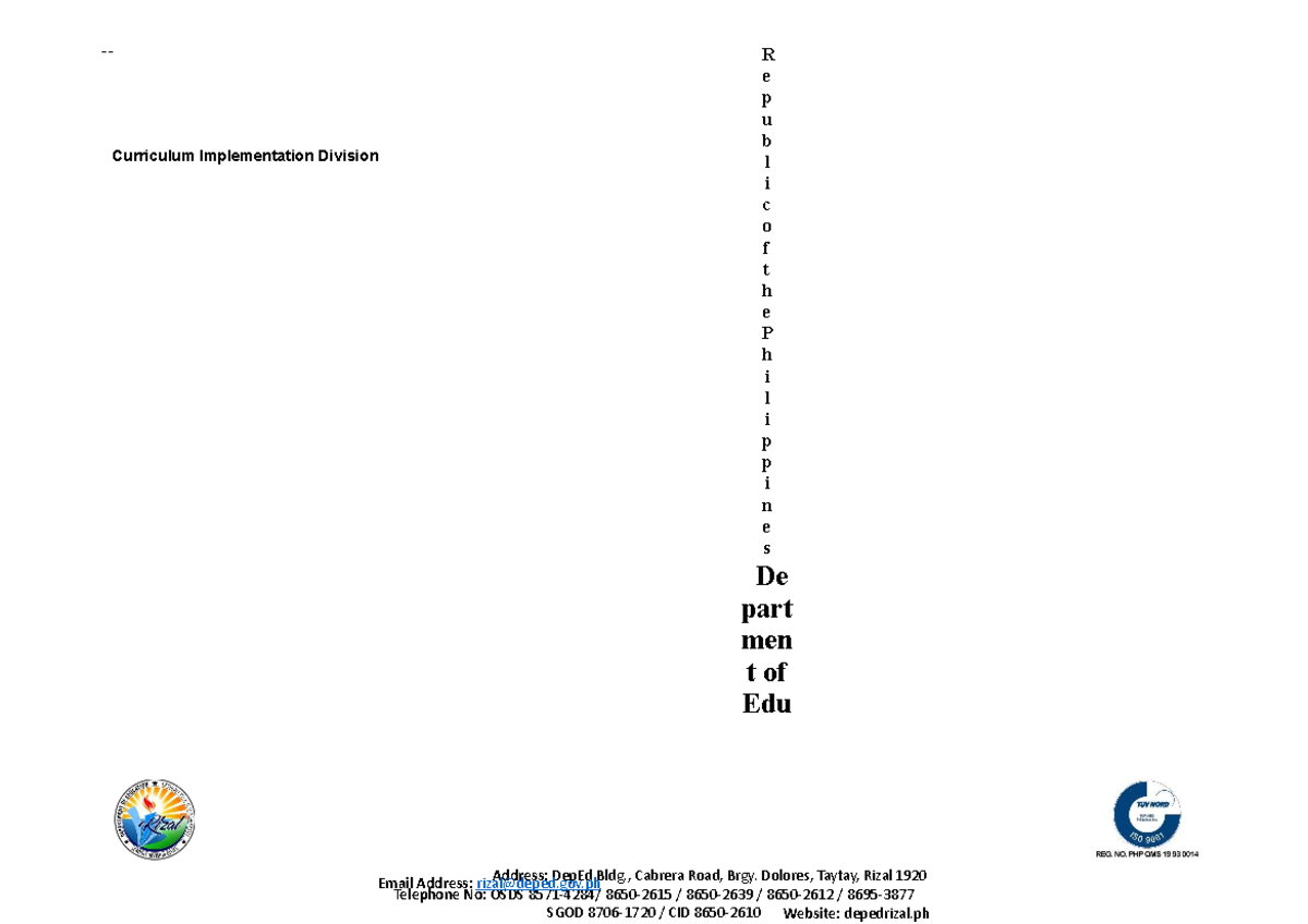 TOS- Q2- Science-10 - tos - Curriculum Implementation Division R e p u ...