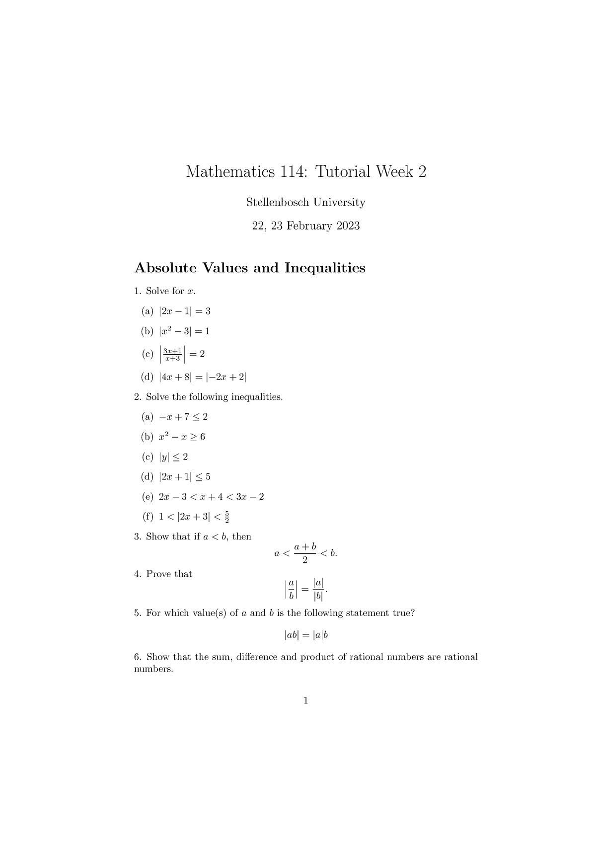 Tutorial Week 2 Eng - Tut Week 2 - Mathematics 114: Tutorial Week 2 ...