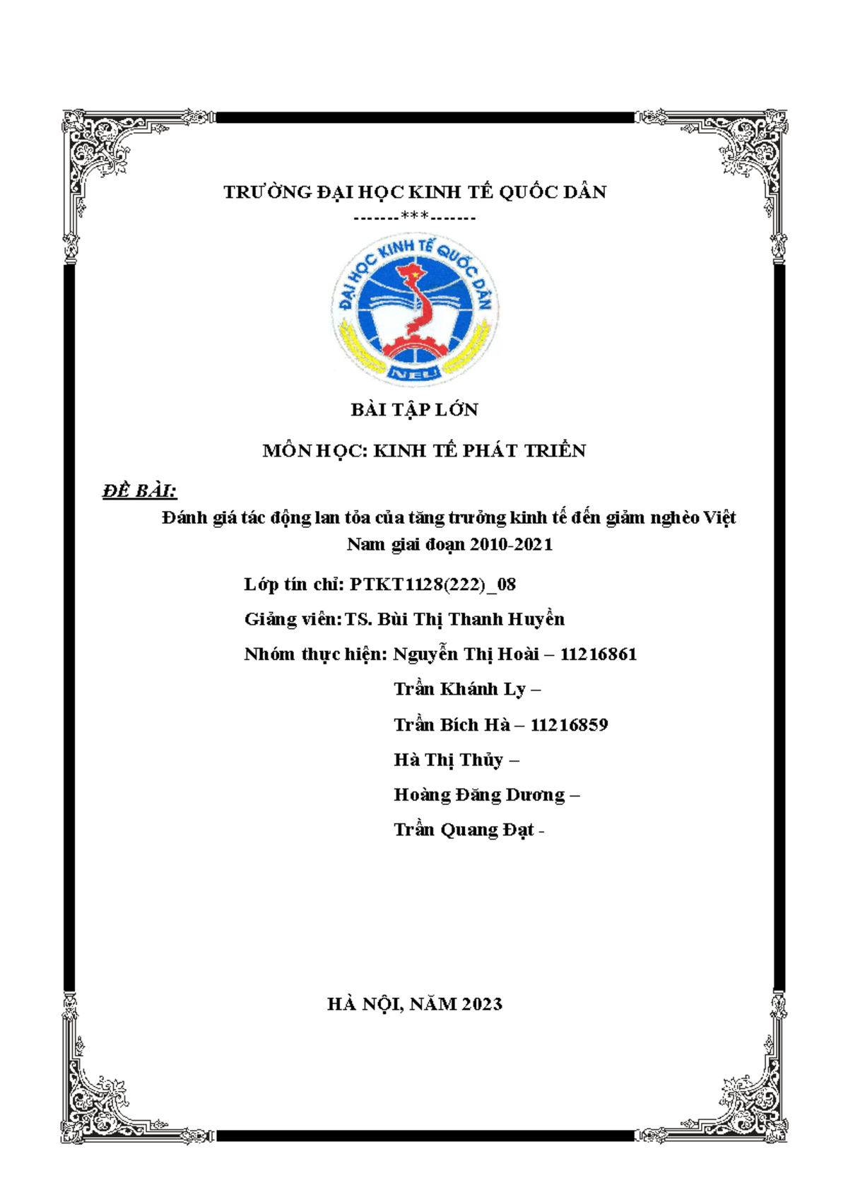 BTL-KTPT-1 - thankss - TRƯỜNG ĐẠI HỌC KINH TẾ QUỐC DÂN -***- BÀI TẬP ...