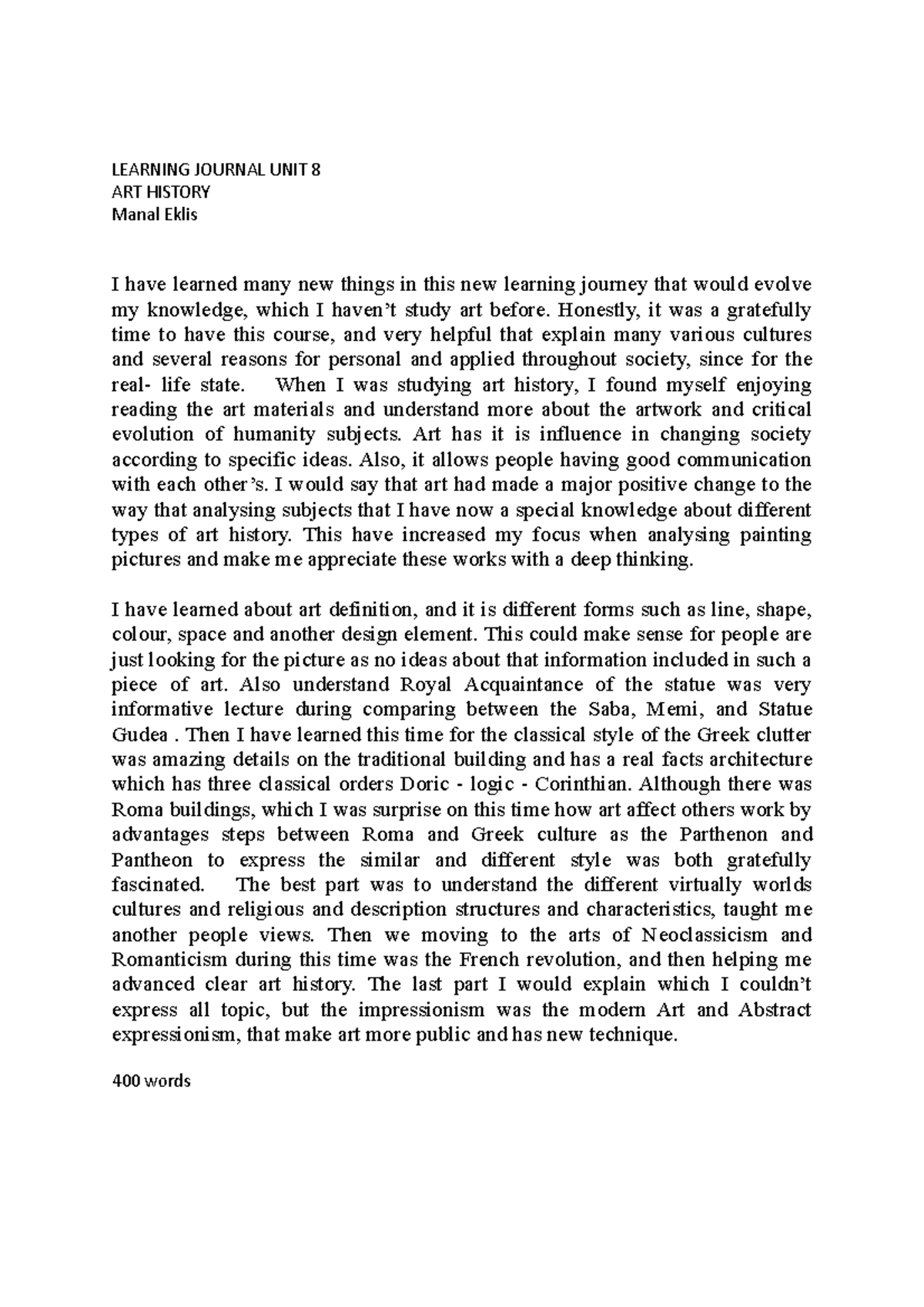 Learning jurnal unit 8 art history - LEARNING JOURNAL UNIT 8 ART ...