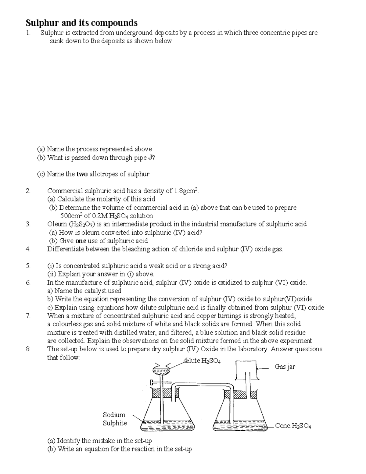 FORM 3 Sulphur AND ITS Compounds Questions Teacher Sulphur and its