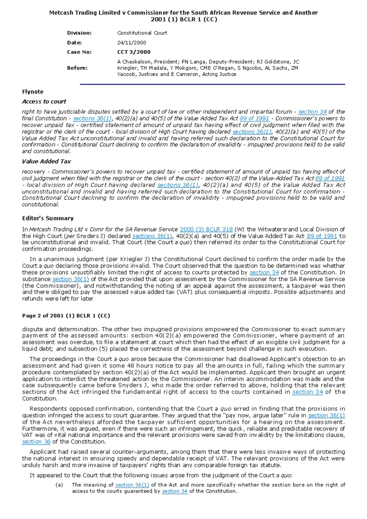 Metcash Trading Limited v Commissioner for the South African Revenue ...