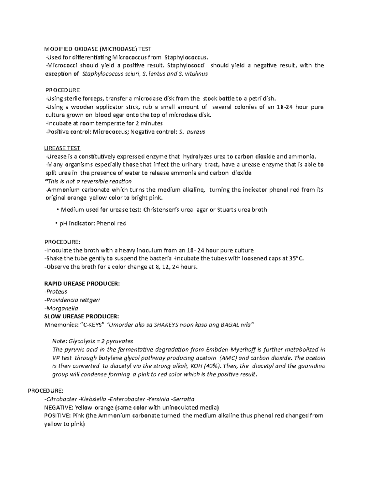 Modified Oxidase, Urease, and Voges- Proskauer Test - MODIFIED OXIDASE ...