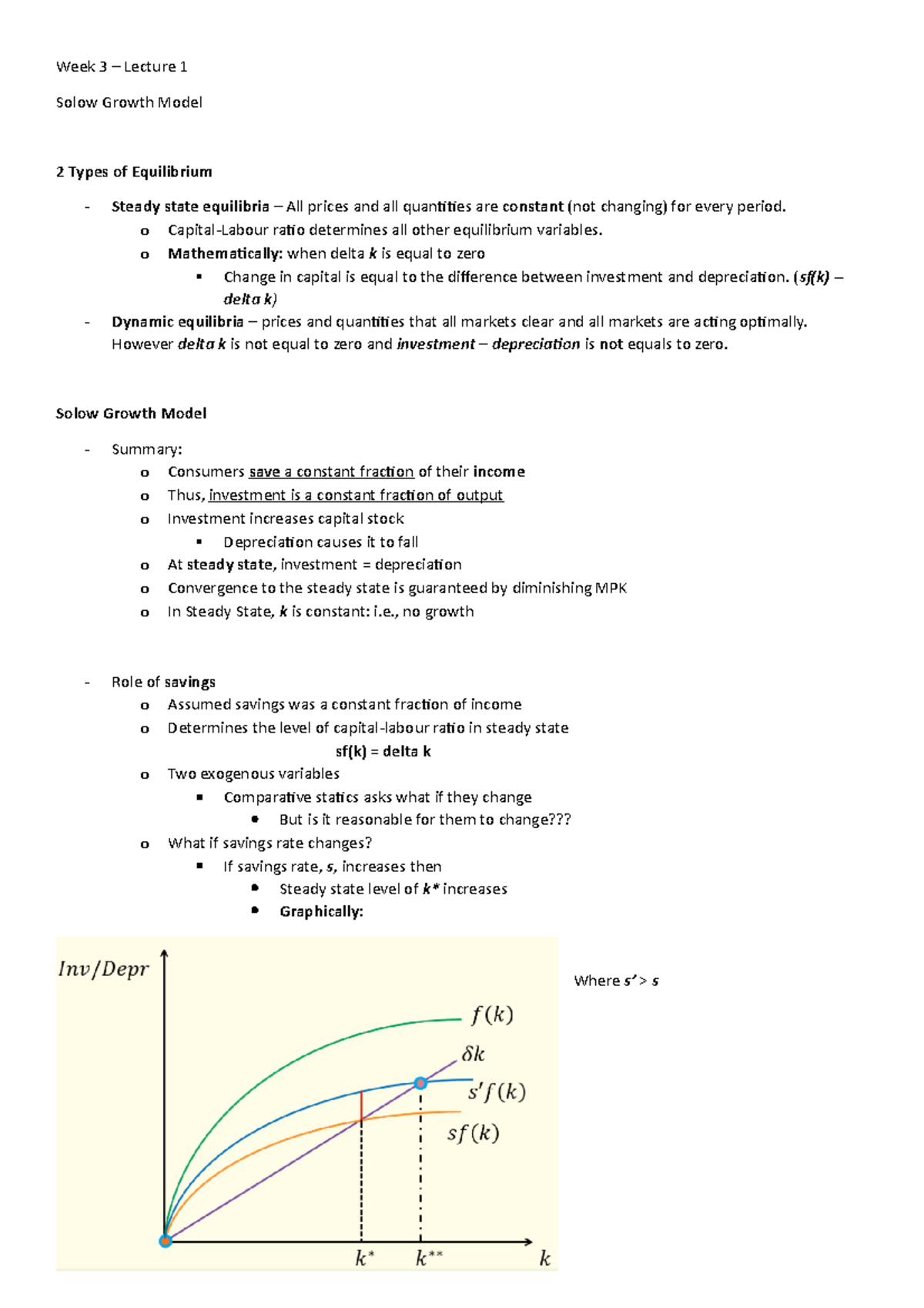 Week 3 Lecture 1 - Solow Growth Model - 2 types of equilibrium ...