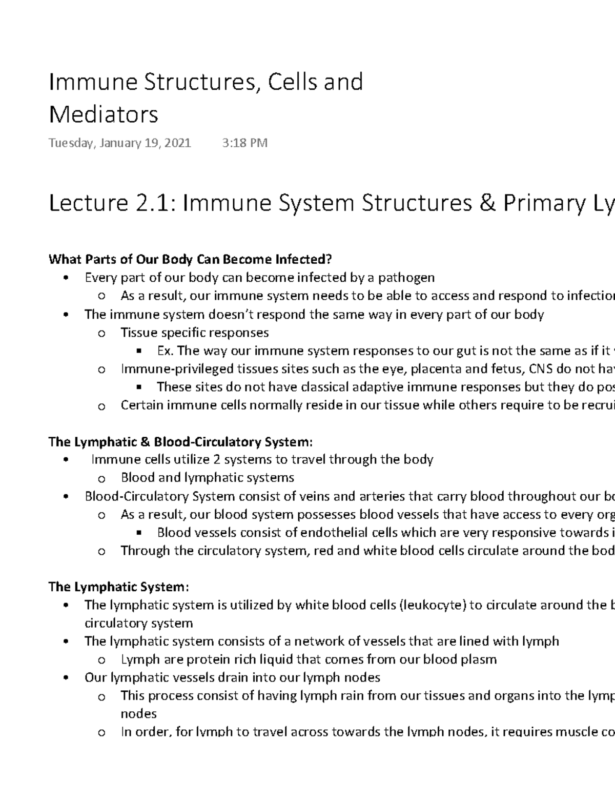 Immune Structures, Cells and Mediators - Lecture 2: Immune System ...