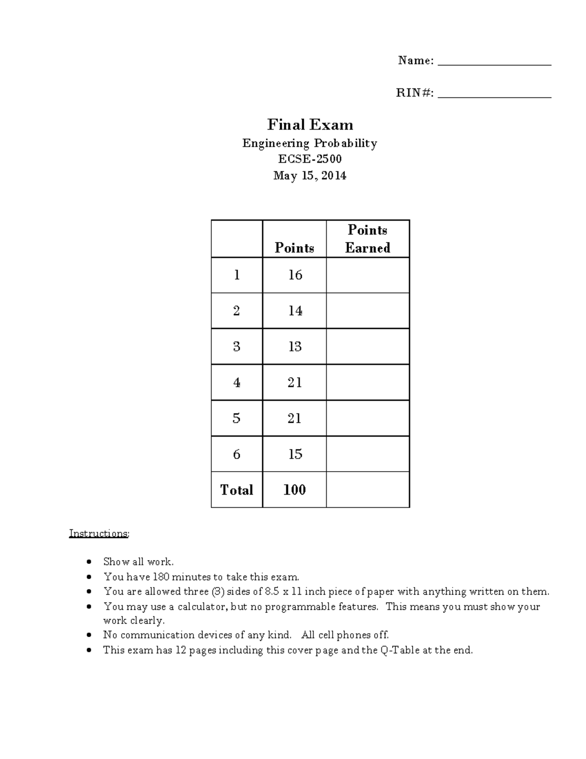 Final Exam 2014-05 - back exams - Name: _________________ RIN ...