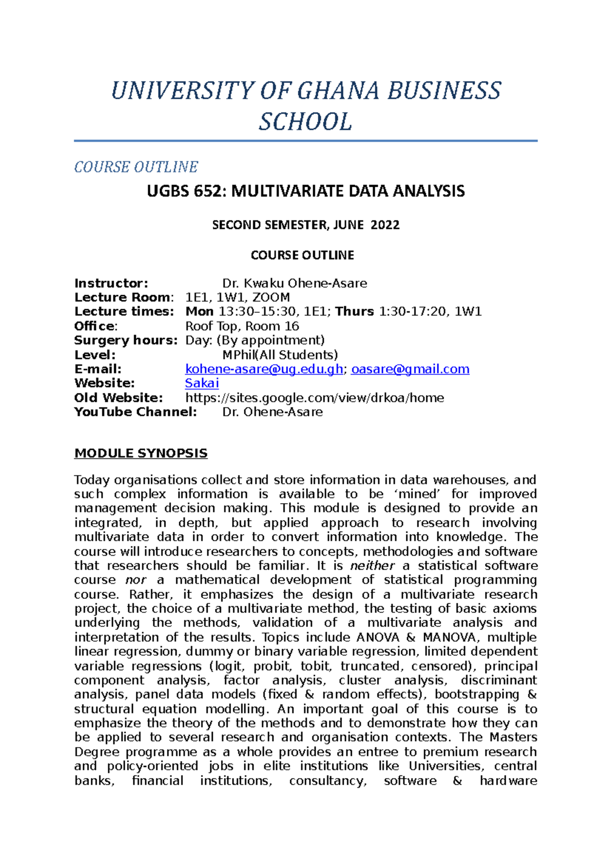 Ugbs 652 Mva Syllabus Or Outline 2022 University Of Ghana Business School Course Outline Ugbs 2938