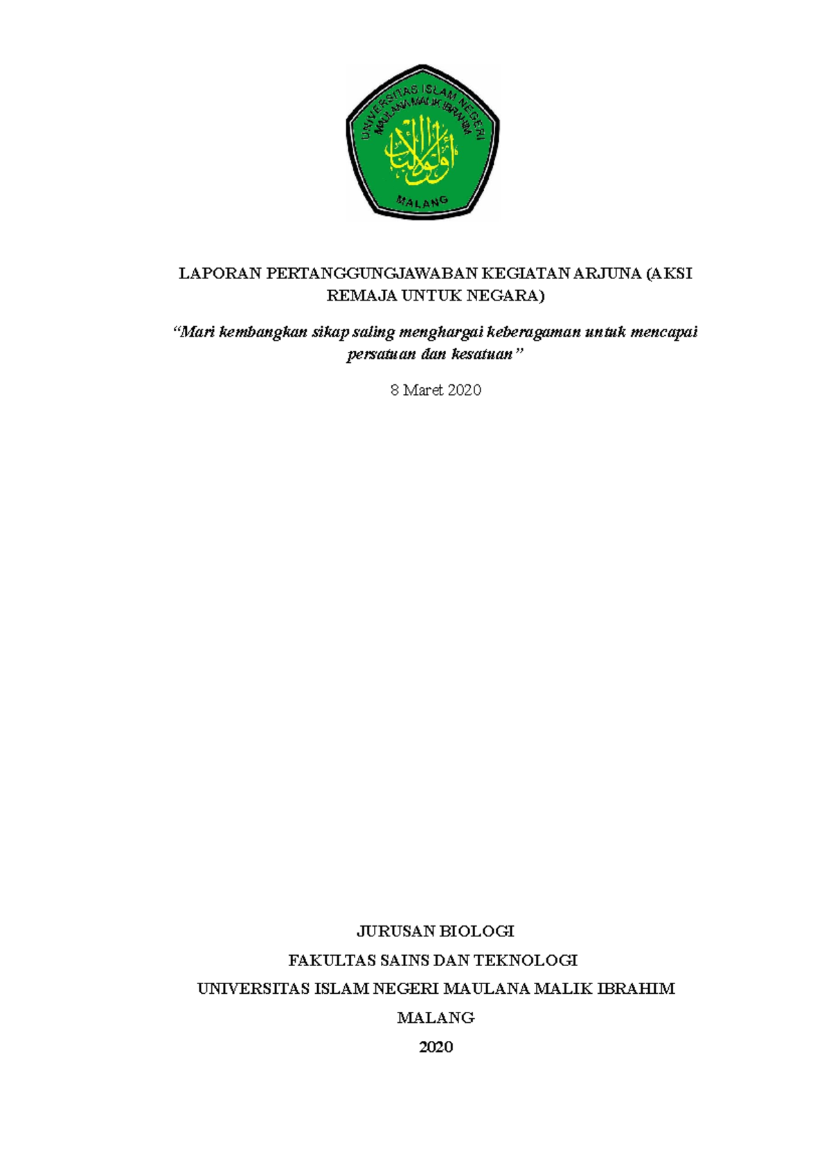 Laporan Pertanggungjawaban Kegiatan Arjuna - LAPORAN PERTANGGUNGJAWABAN ...