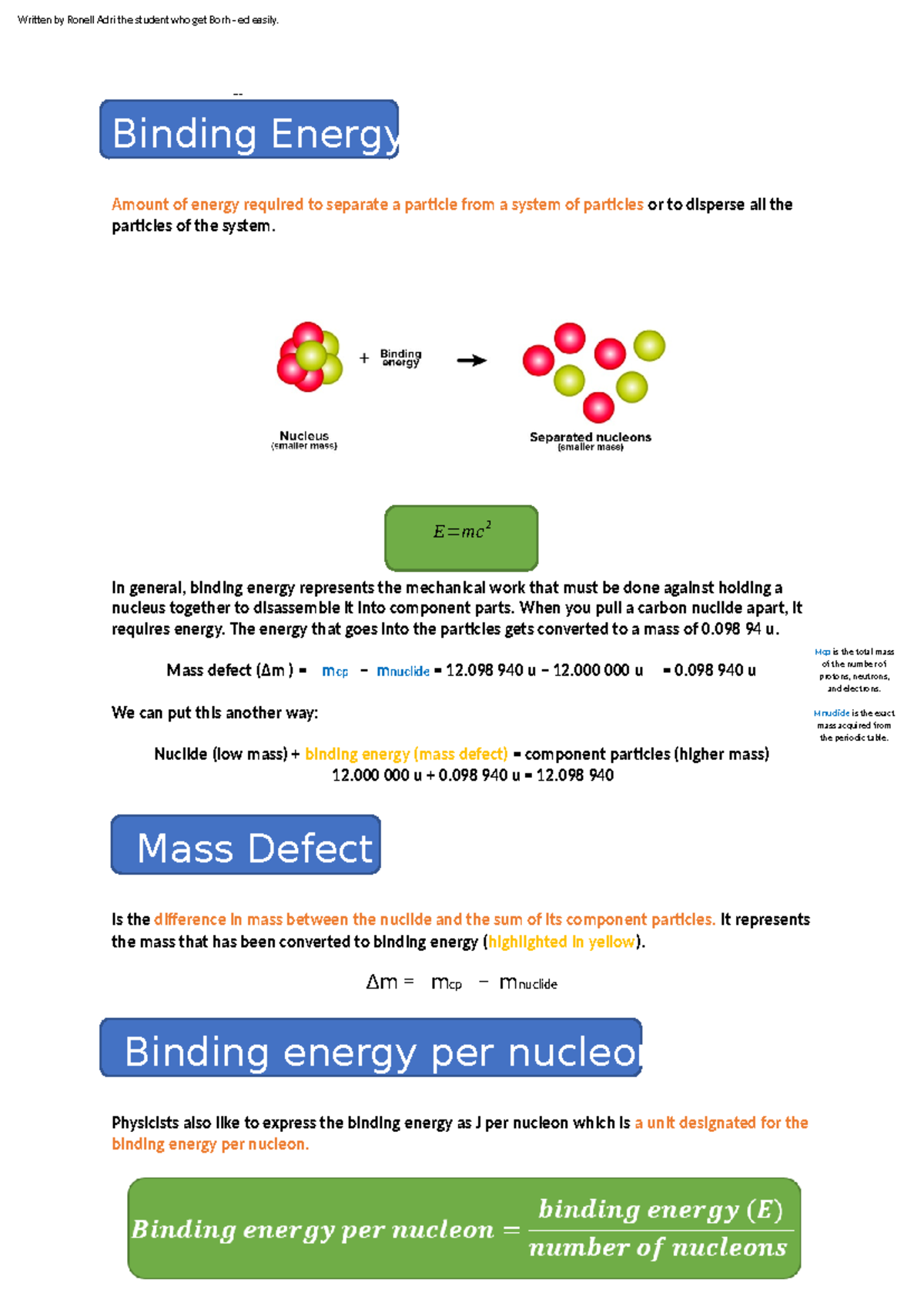 Binding Energy information Bohring topic Mcp is the total mass of the