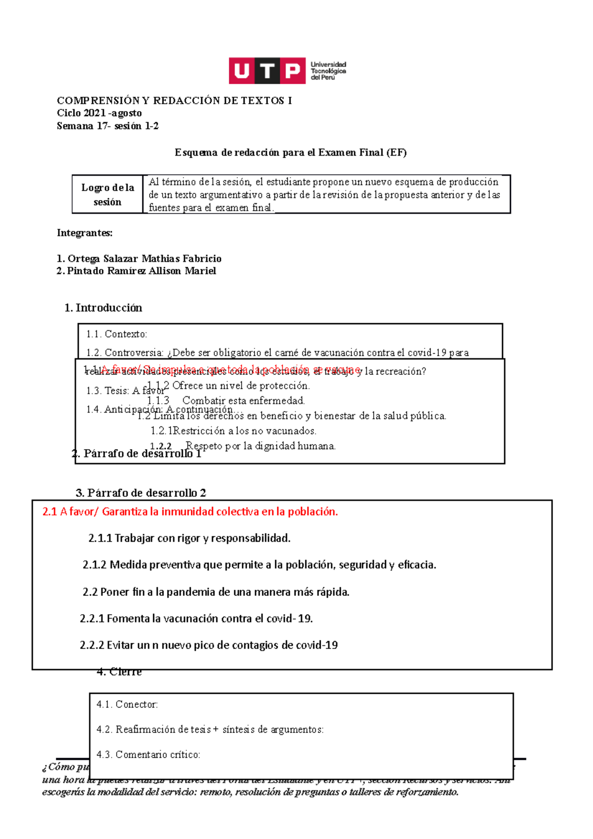 S17.s1 S2 Esquema Para EF - COMPRENSIÓN Y REDACCIÓN DE TEXTOS I Ciclo ...