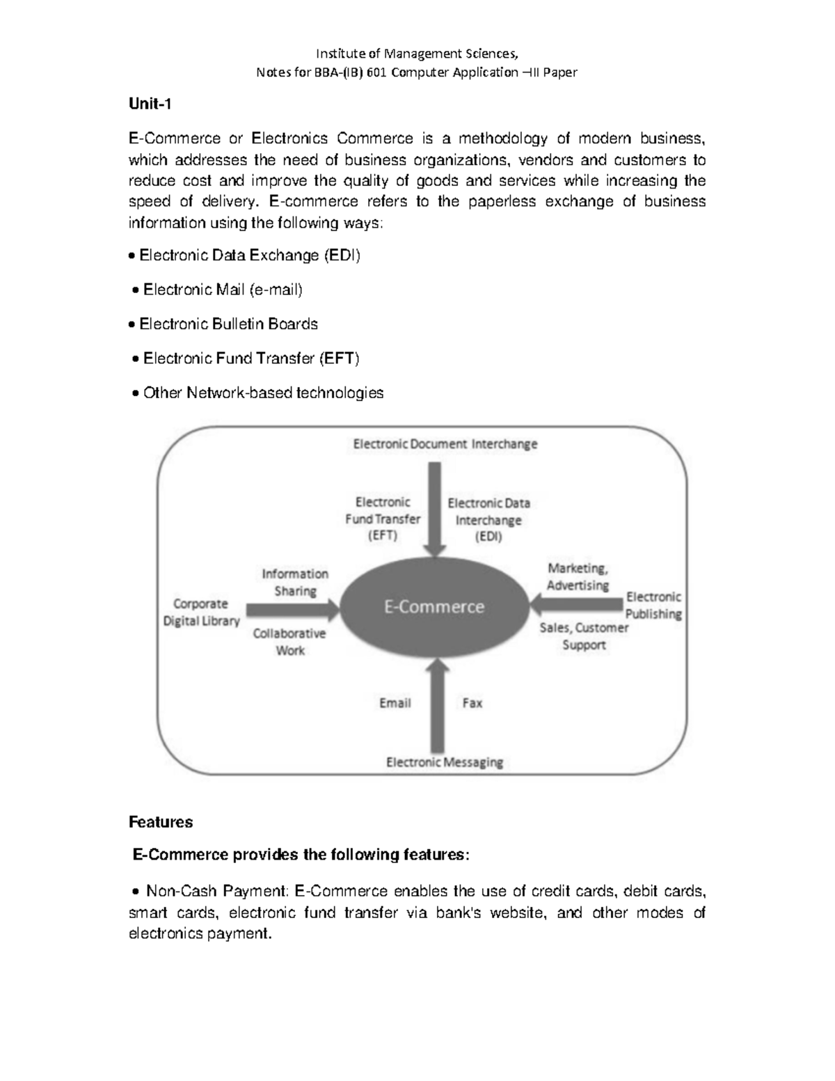 E commerce -1 - Institute of Management Sciences, Notes for BBA-(IB ...