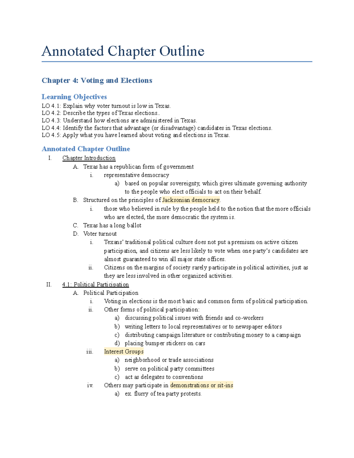 GOVT-2306 Chapter 4 Notes - Annotated Chapter Outline Chapter 4: Voting ...