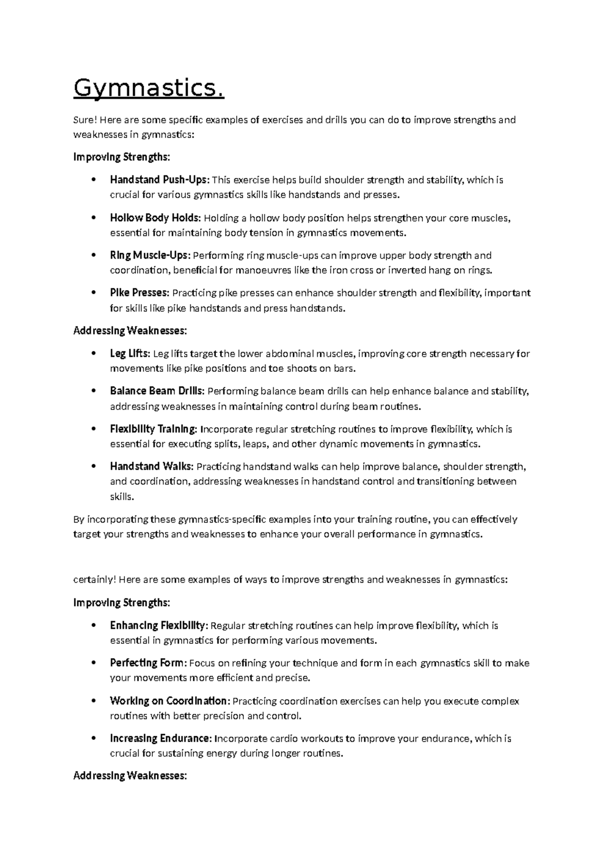 strengths and weaknesses in gymnastics essay