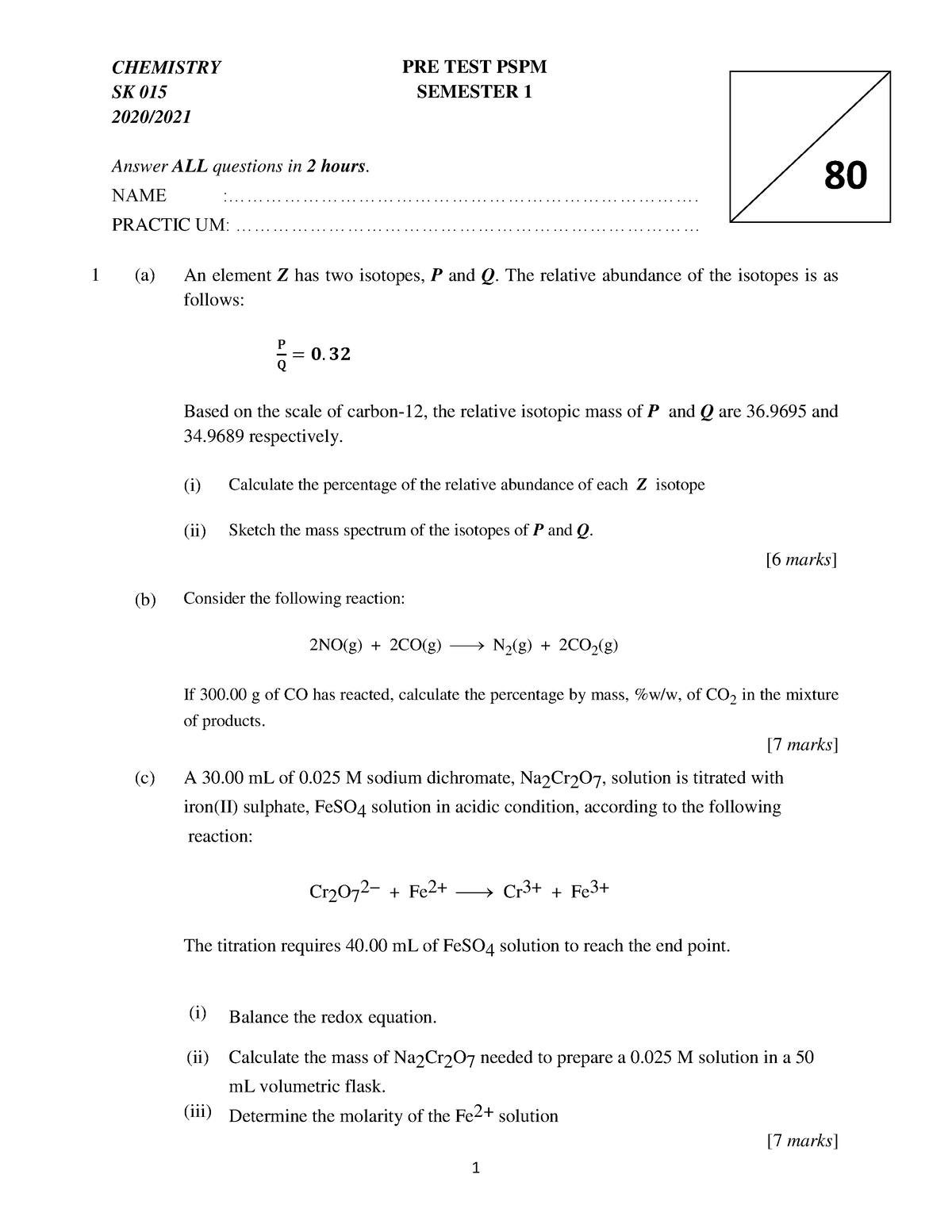 SK015 KMPP PRE PSPM ( Question) - SK 015 2020/ SEMESTER 1 Answer ALL ...