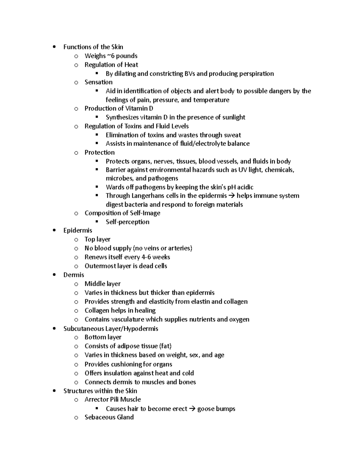 Skin and Wounds Sherpath Notes Functions of the Skin o Weighs 6