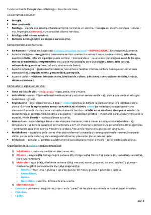 Resumen Neuro primer parcial - RESUMEN NEUROFISIOLOGÍA Y BIOLOGÍA La ...