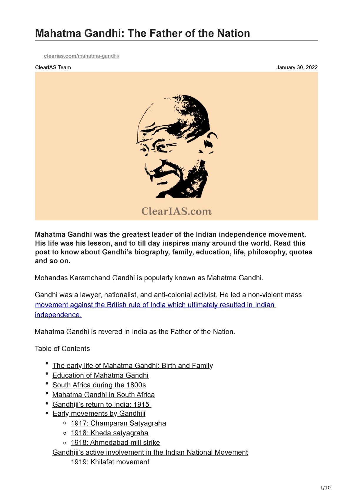 mahatma gandhi father of nation essay